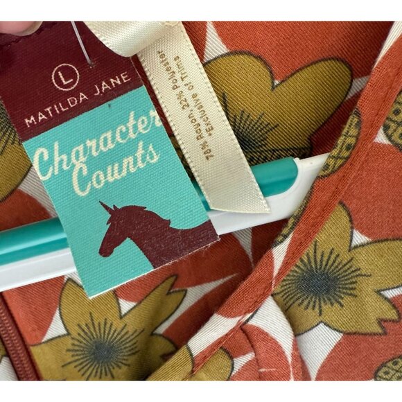 Matilda Jane Girls Floral Ruffle Dress Size L Orange & Green Polyester Blend - Picture 6 of 6